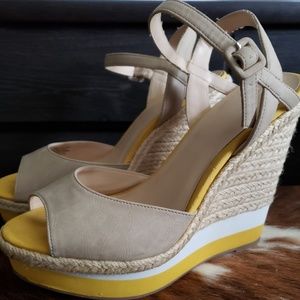 Elle Yellow Peep Toe Wedges